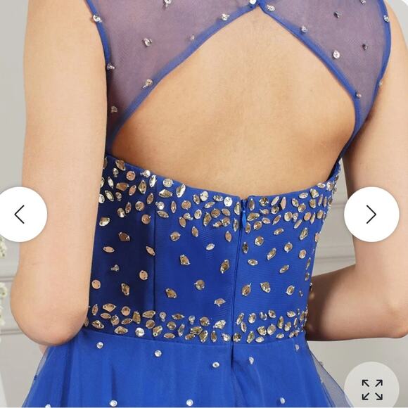 NWT Royal Blue Short Homecoming Dress Mini beaded chiffon Size L/XL - Picture 3 of 16